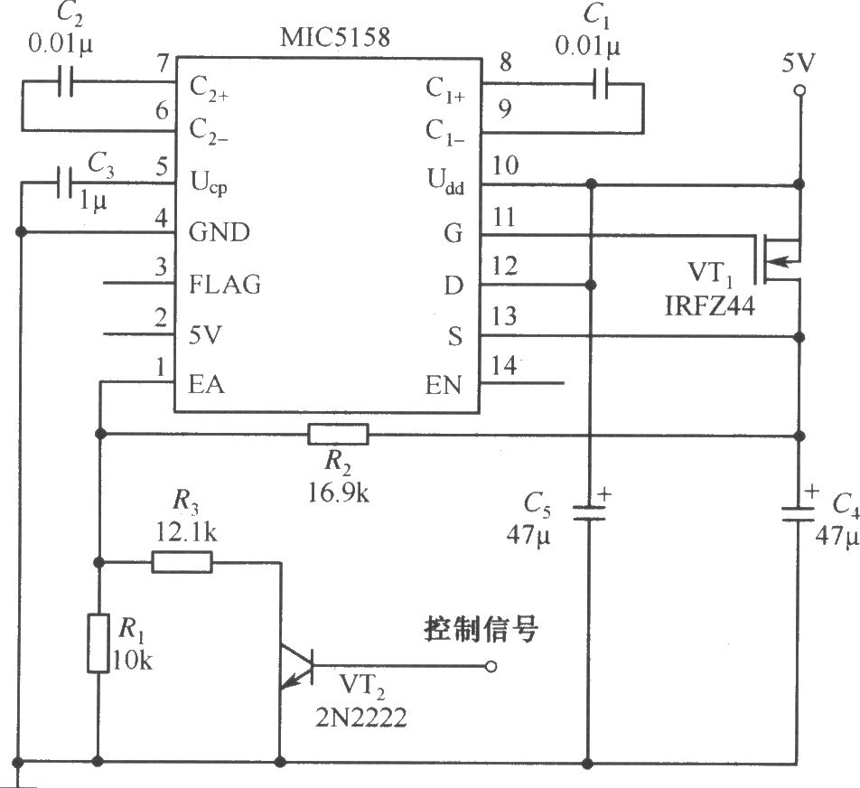 MIC5158构成的输出电压可选择的线性稳压器电路