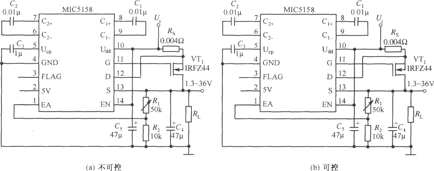 MIC5158构成的输出电压可调的线性稳压器电路