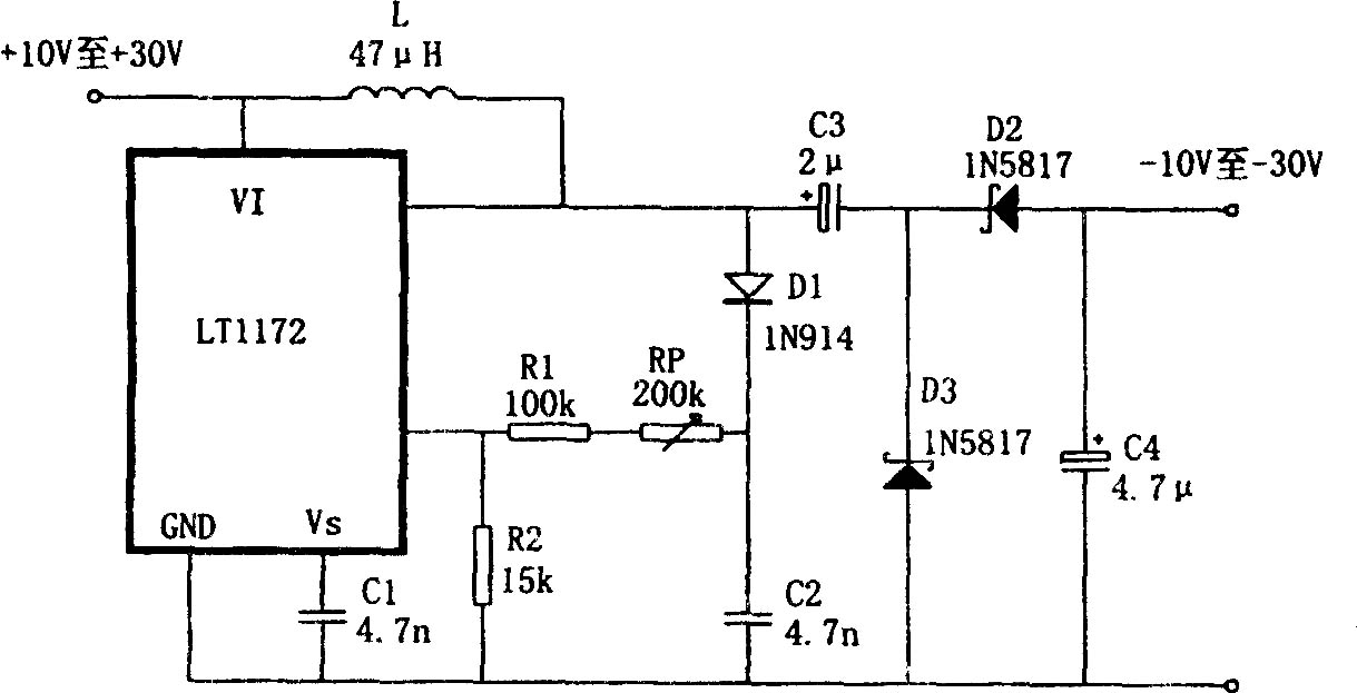 LT1172构成的极性反转型升压电源