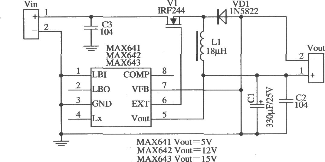 MAX641/MAX642构成降压型固定输出的应用