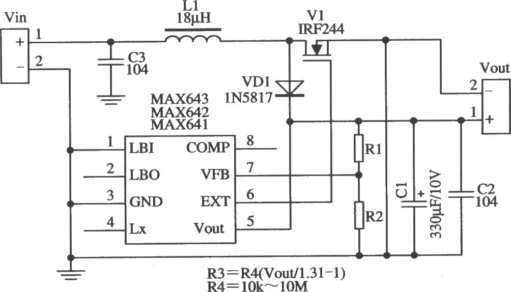 MAX641/MAX642构成的输出电压可调的应用电路