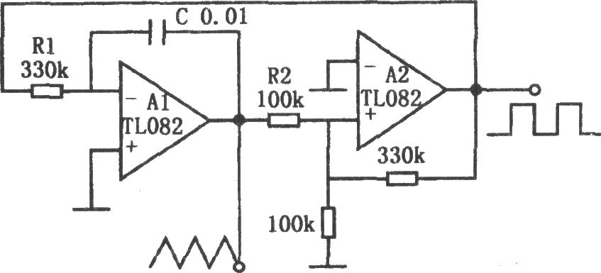 TL082构成的简单的三角波和方波产生电路