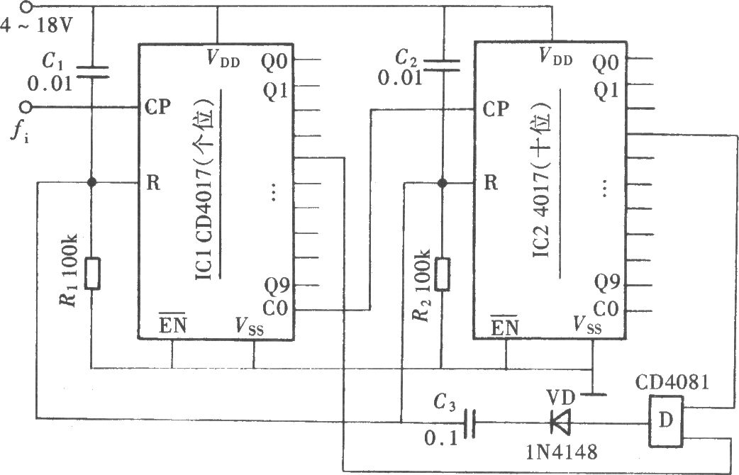 用CD4017组成分频系数为34的分频器