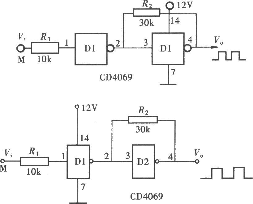 用门电路组成的脉冲整形电路(CD4069)