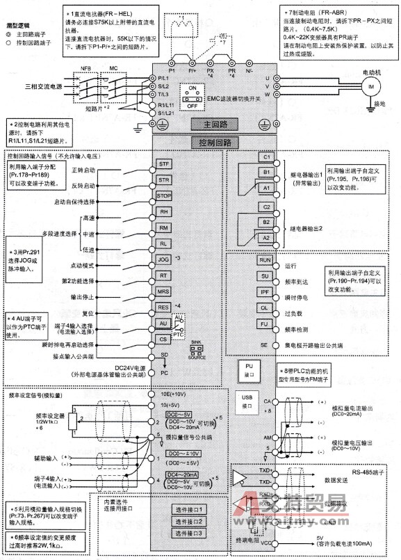 三菱FR-A700系列变频器的接线图及端子功能说明