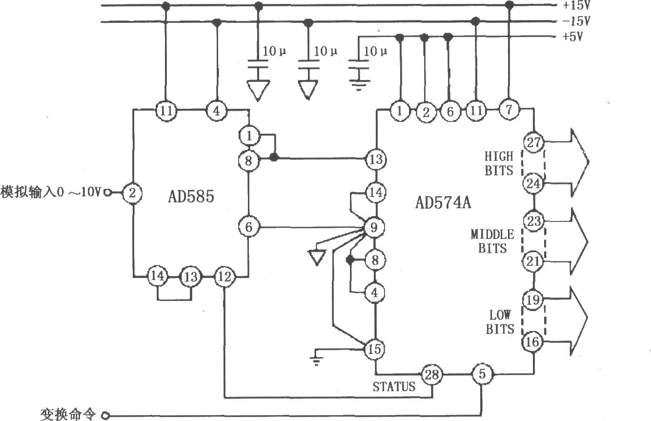AD585的12bit A／D变换系统电路