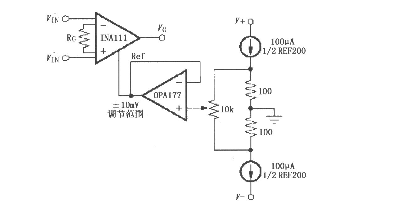 INA111可微调输出失调电压电路