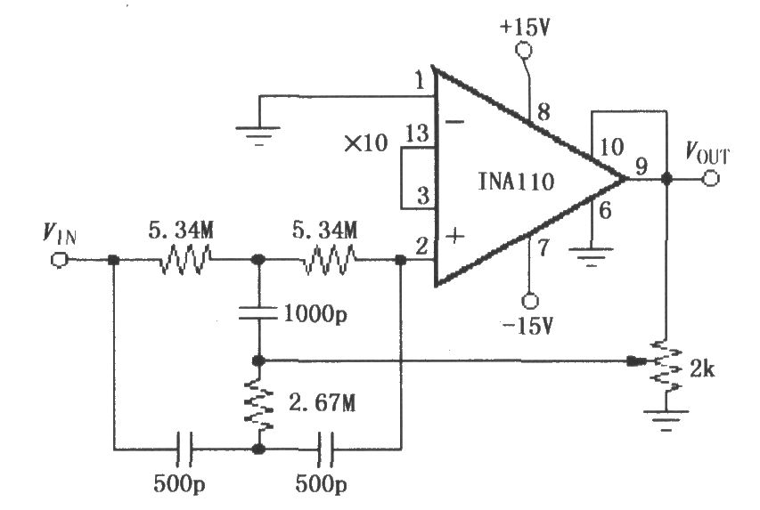INA110构成的60Hz输入带通滤波电路