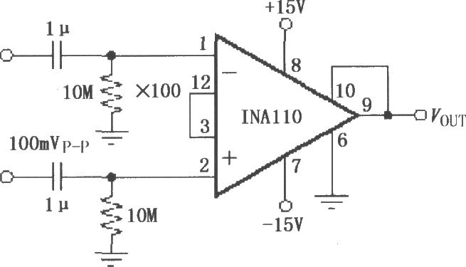 INA110交流耦合差分放大电路