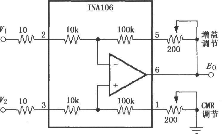 具有增益和共模抑制比可调的差分放大电路(INA106)