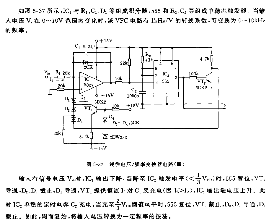 555线性电压／频率变换器电路(四)