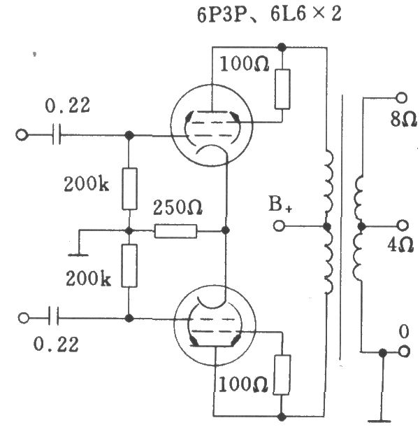 电子管典型自偏压方式功放级电路
