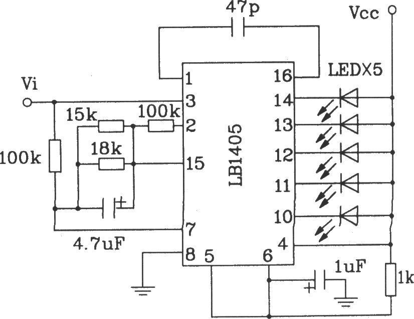 LB140五位LED电平指示驱动集成电路典型应用电路