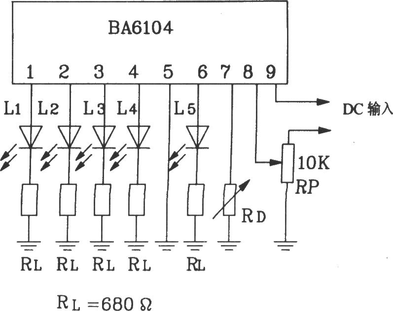 BA6104五位LED电平表驱动集成电路基本应用电路
