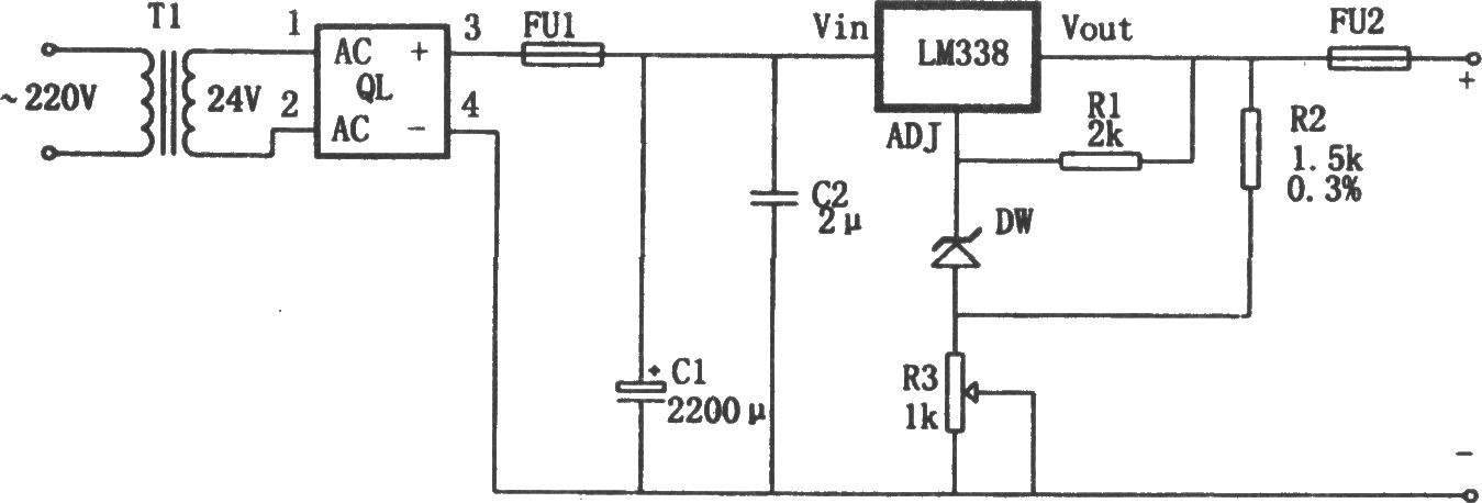LM338构成的高精度大电流稳压电源