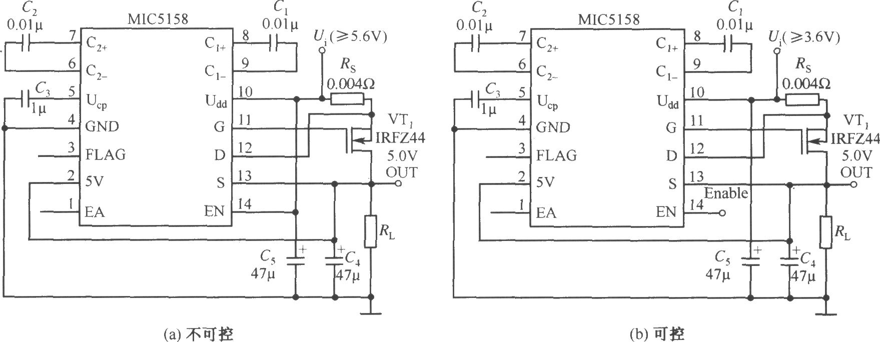 MIC5158构成的固定5V输出的线性稳压器电路