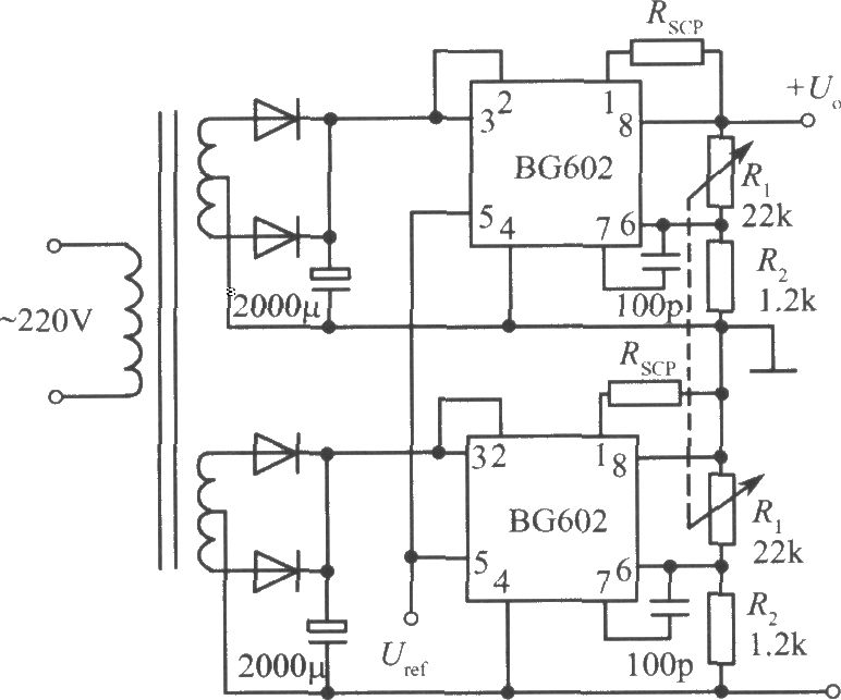BG602构成的正、负输出电压集成稳压电源