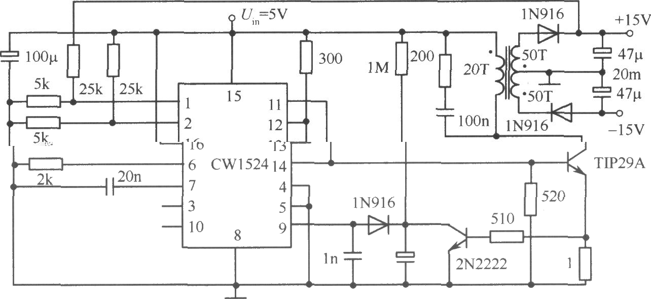 由CW1524组成的单端反激式集成开关稳压电源电路