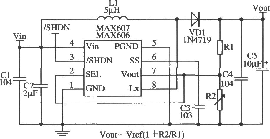 MAX606/MAX607构成可调输出式的应用电路