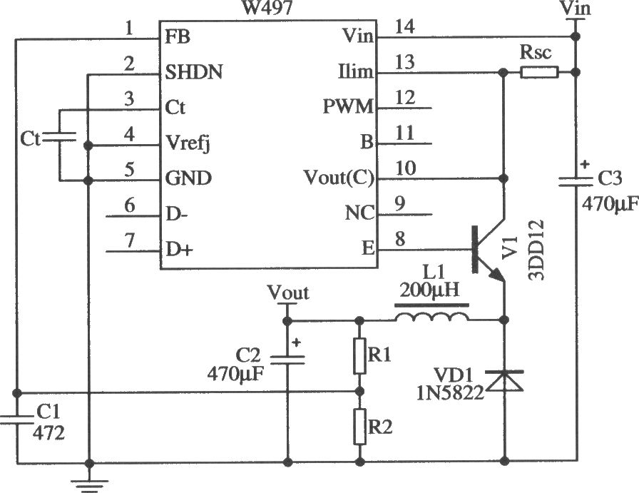 W497的降压型扩流应用电路
