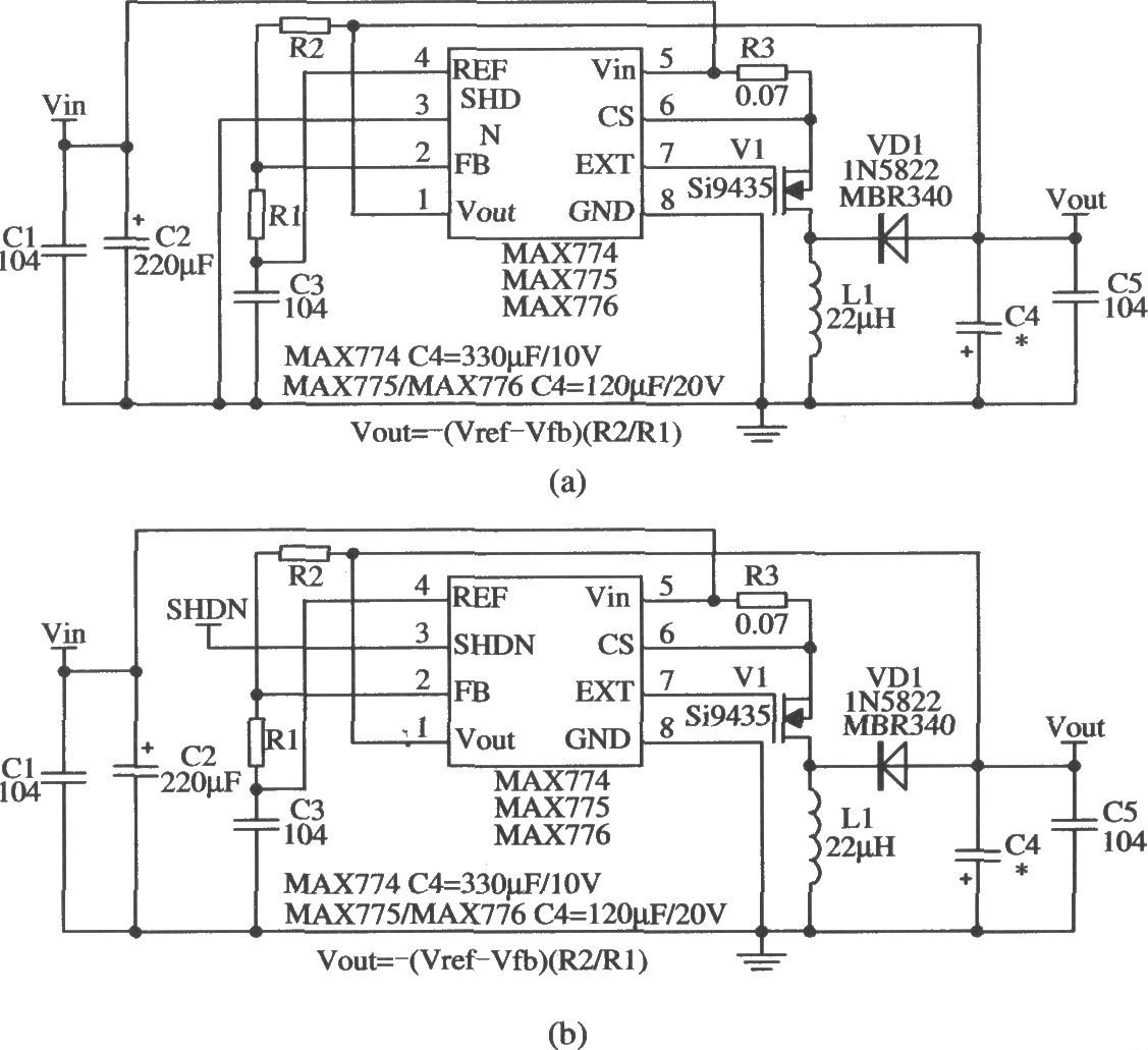 MAX774/MAX775构成输出电压可调的应用电路