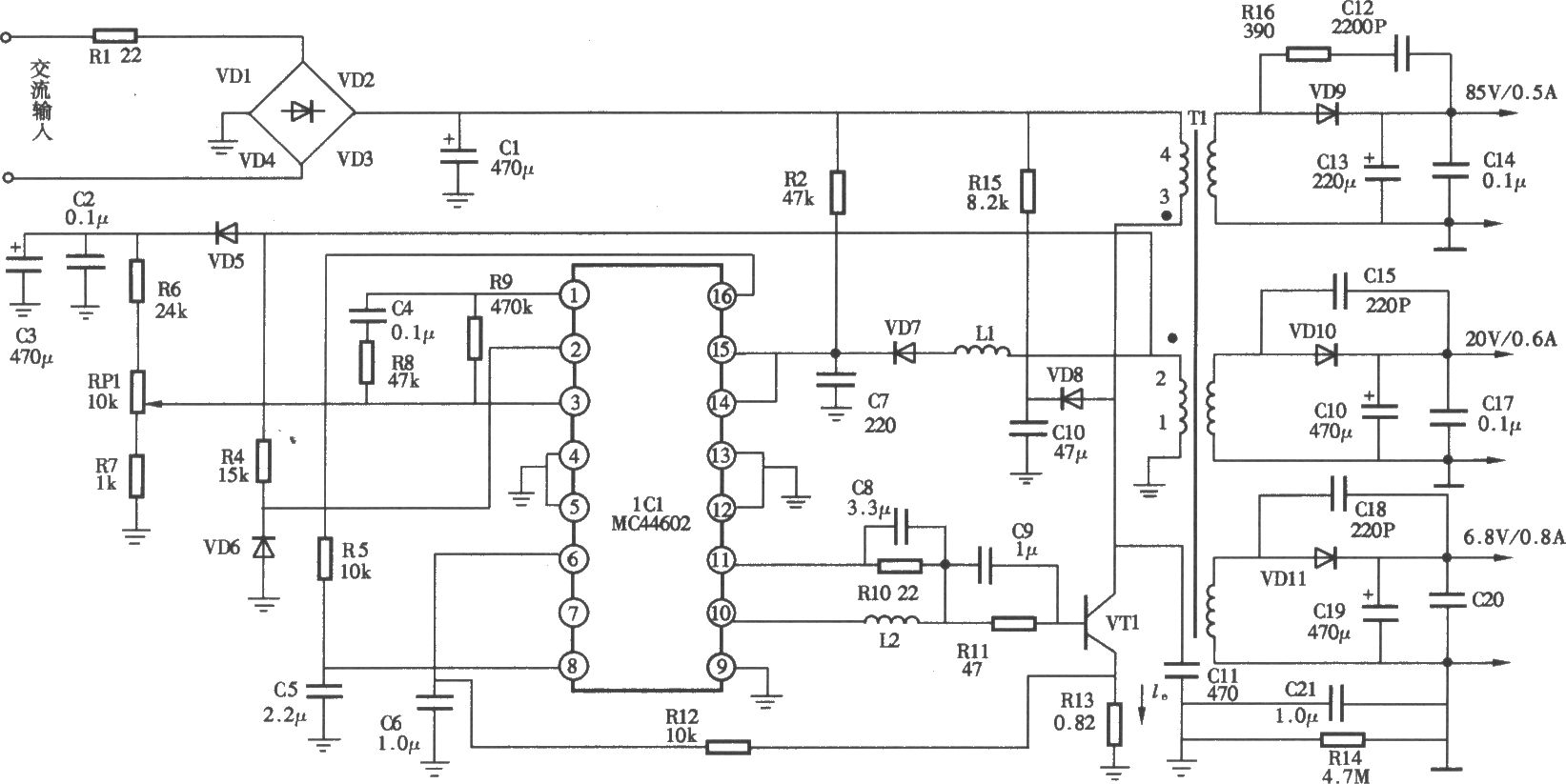 MCl401型彩显开关电源(MC44602)电路