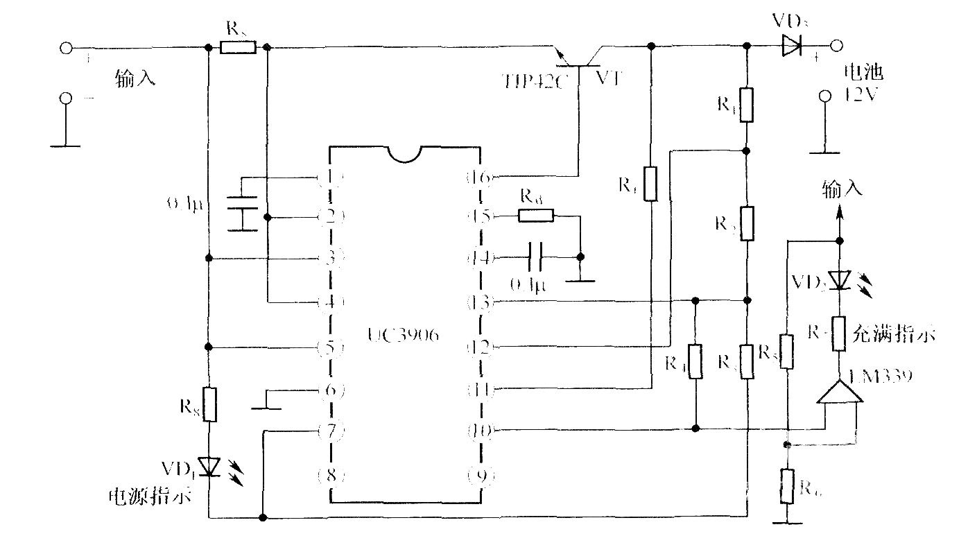 12V阀控密封铅酸电池双电平浮充充电器的电路图 UC3960