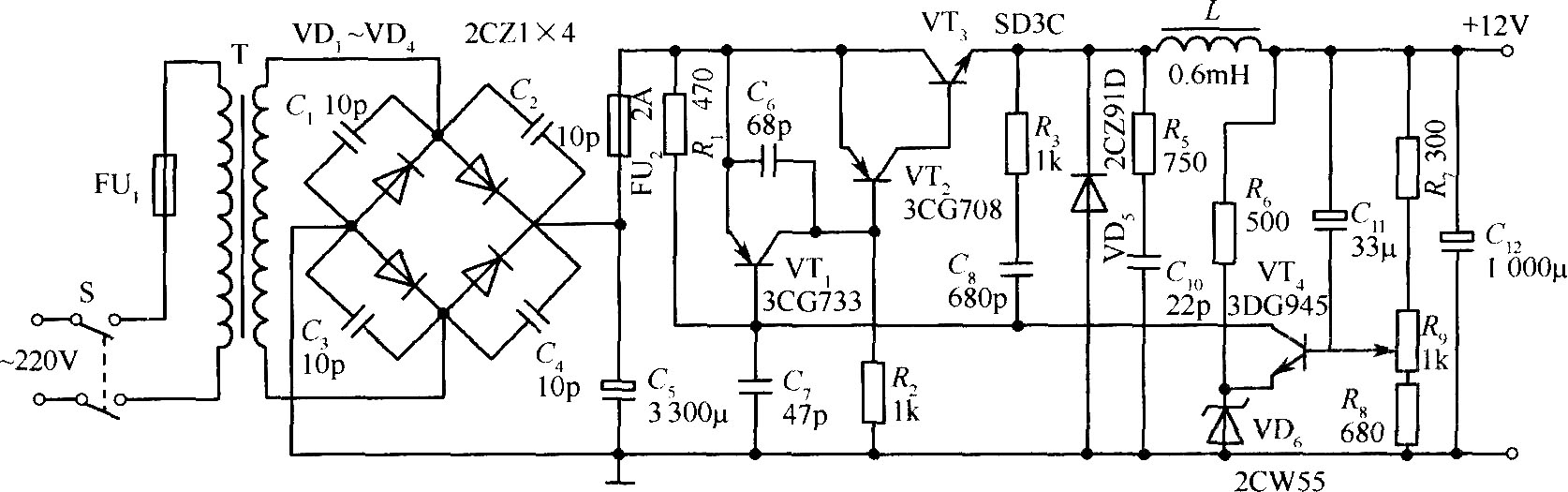 晶体管开关稳压电源应用电路实例
