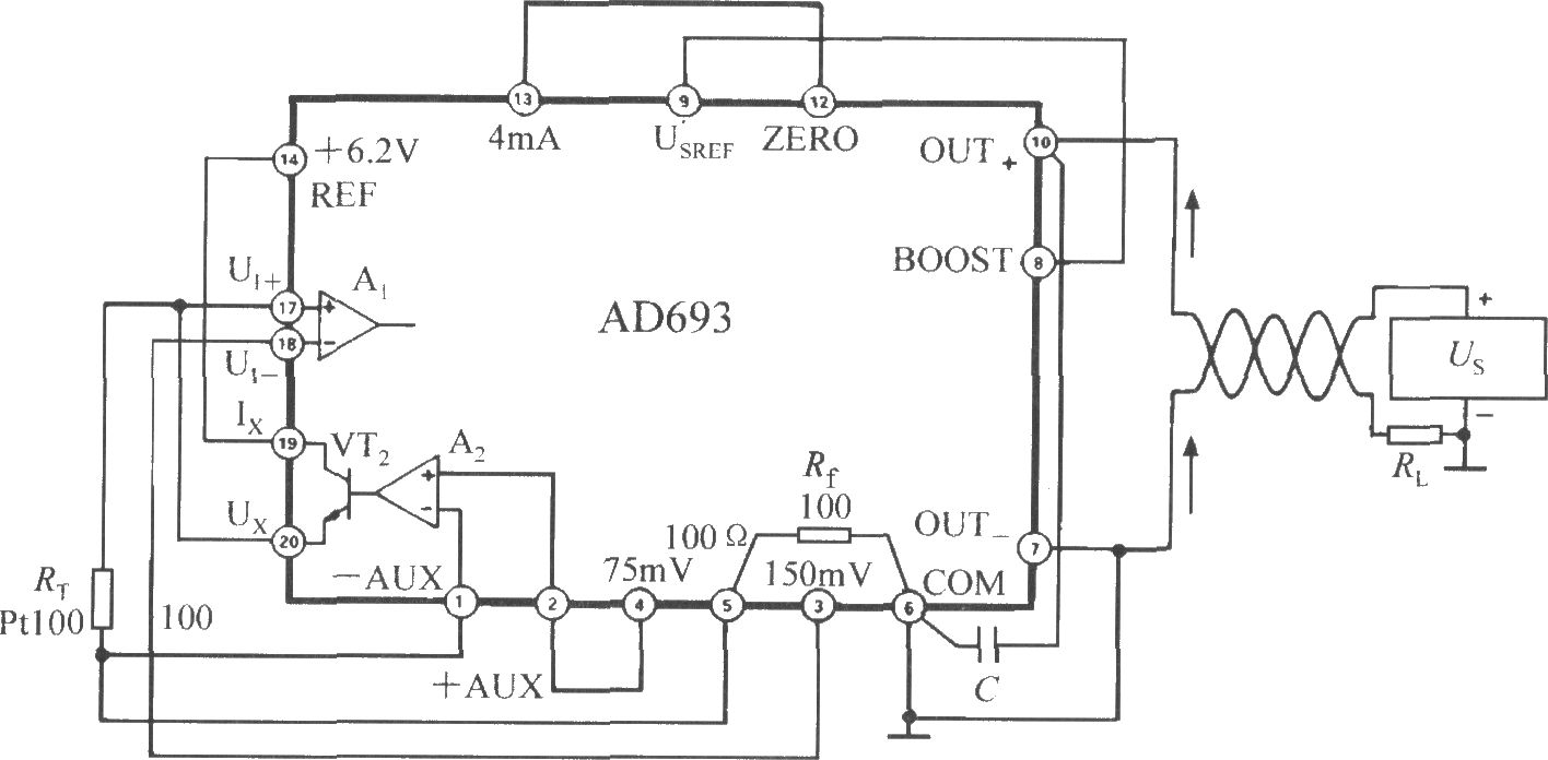 由多功能传感信号调理器AD693构成的PRTD信号调理